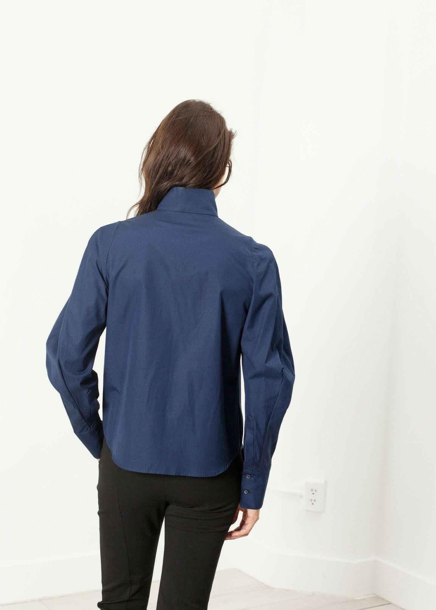 Full Collar Poplin Blouse in Navy.