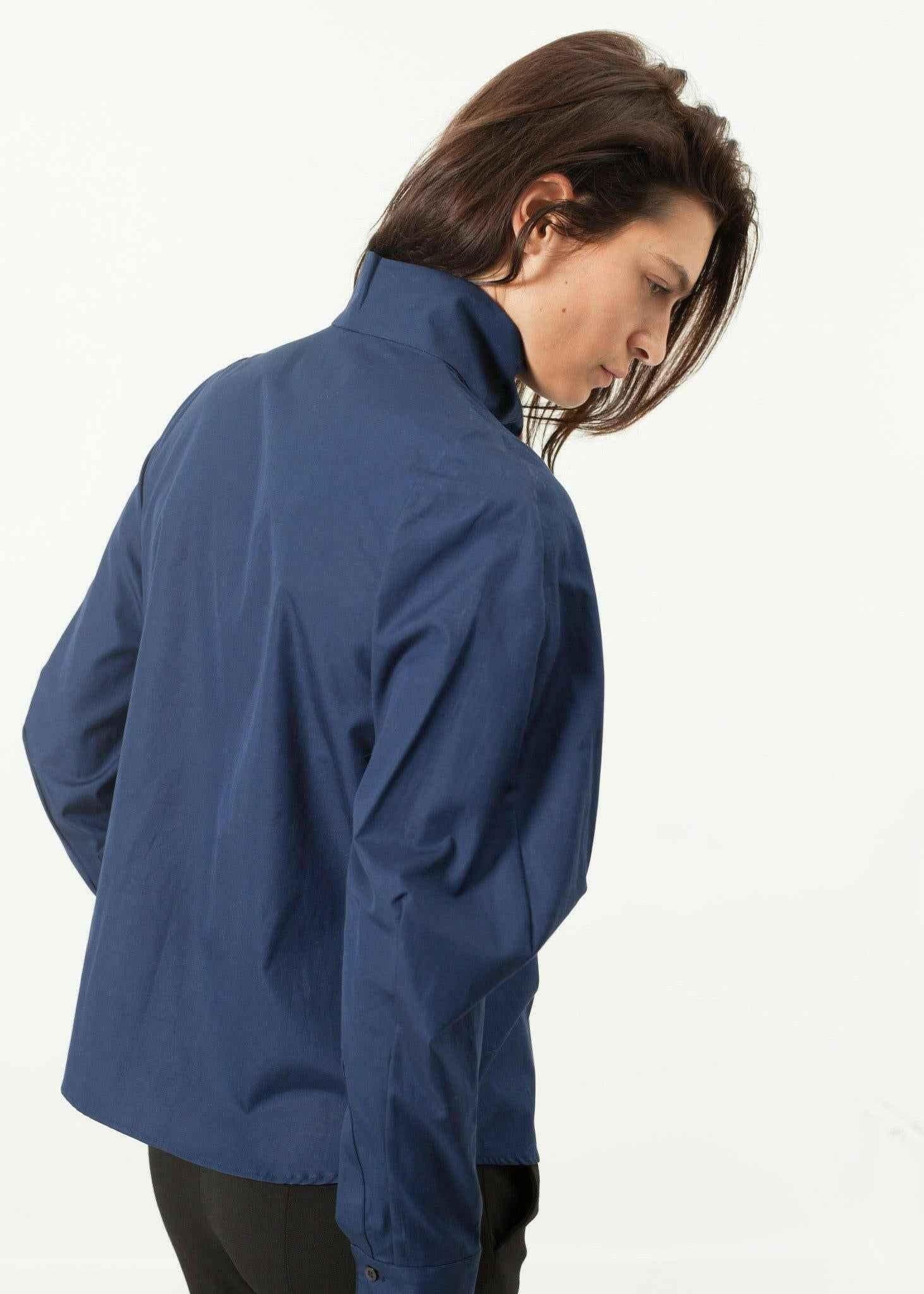 Full Collar Poplin Blouse in Navy.