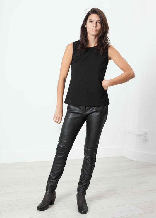 Leather Panel Trouser in Black.