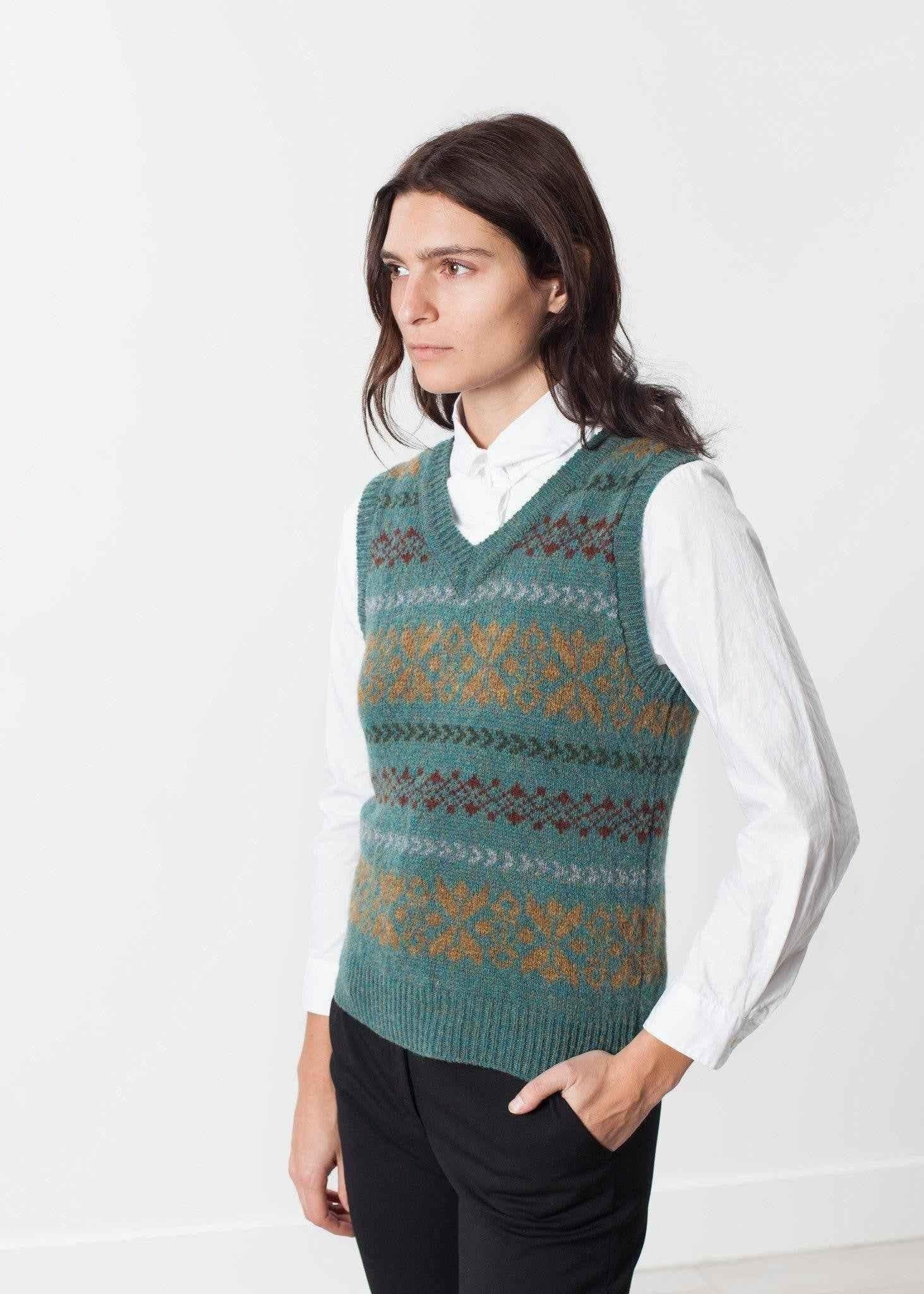 Fair Isle Vest in Army.