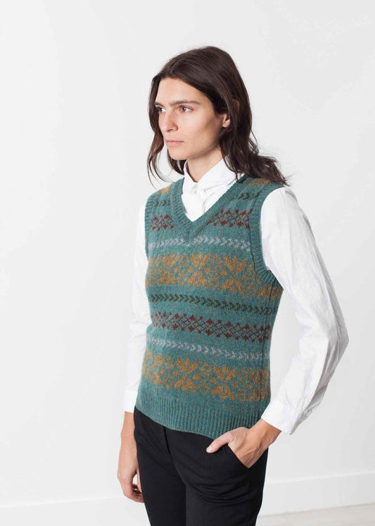Fair Isle Vest in Army.