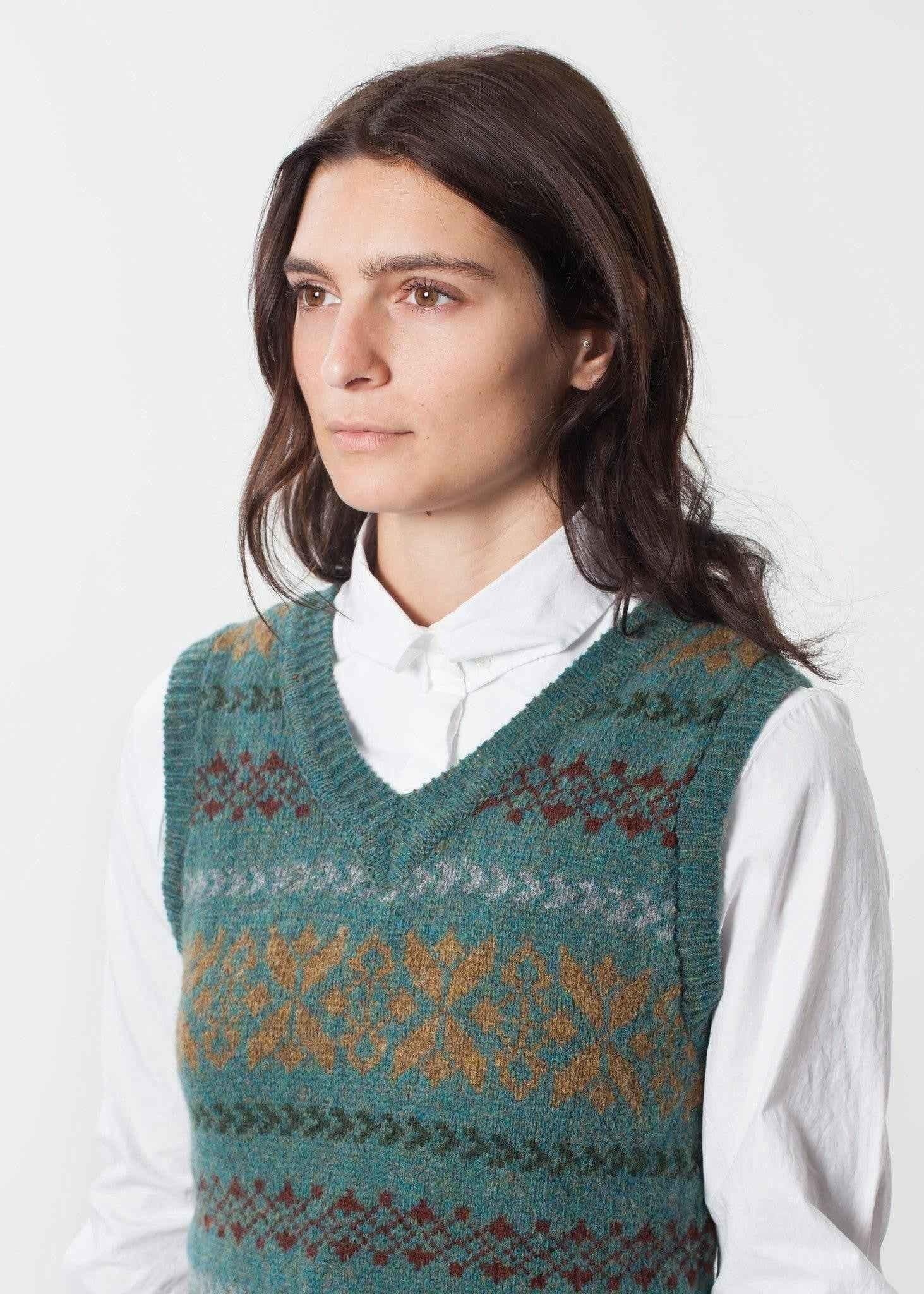 Fair Isle Vest in Army.