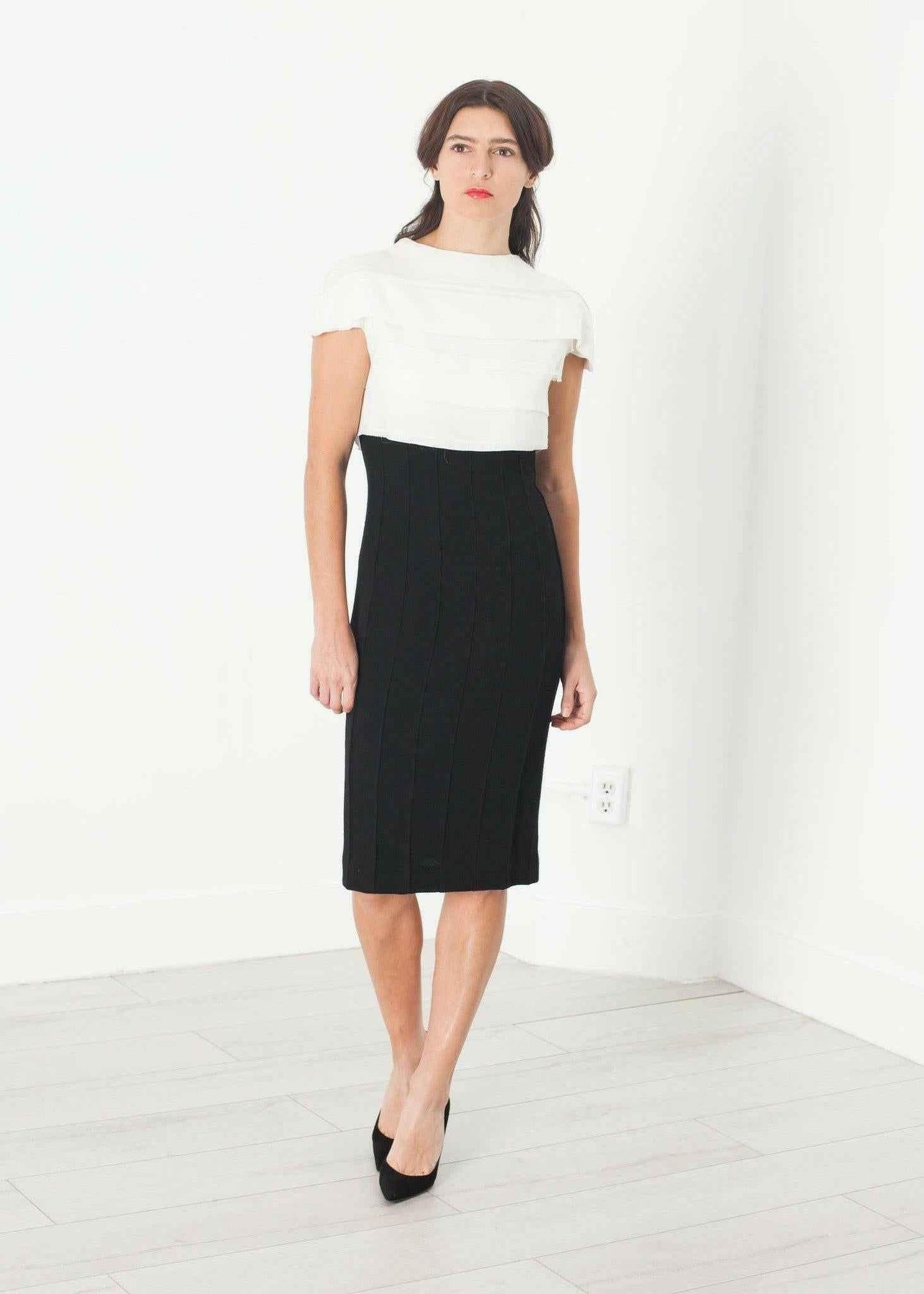 Layered Contrast Dress in Cream/Black.
