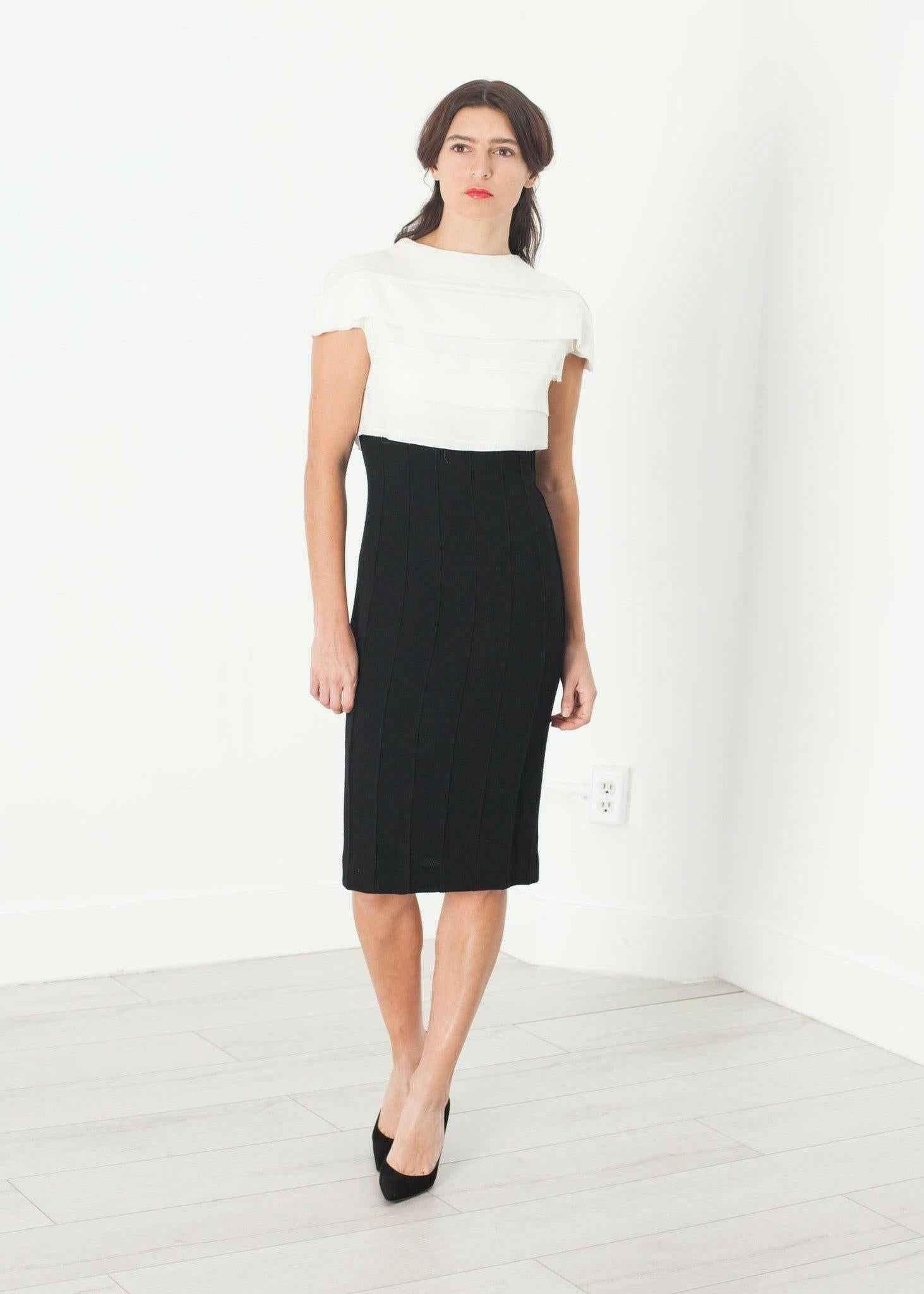 Layered Contrast Dress in Cream/Black.