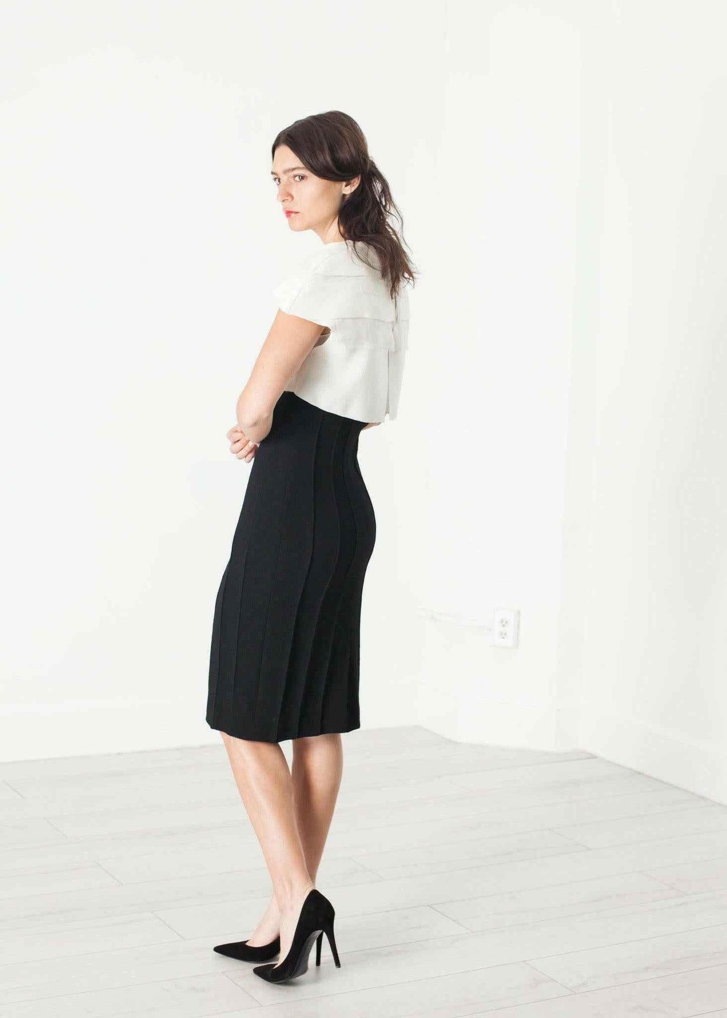 Layered Contrast Dress in Cream/Black.