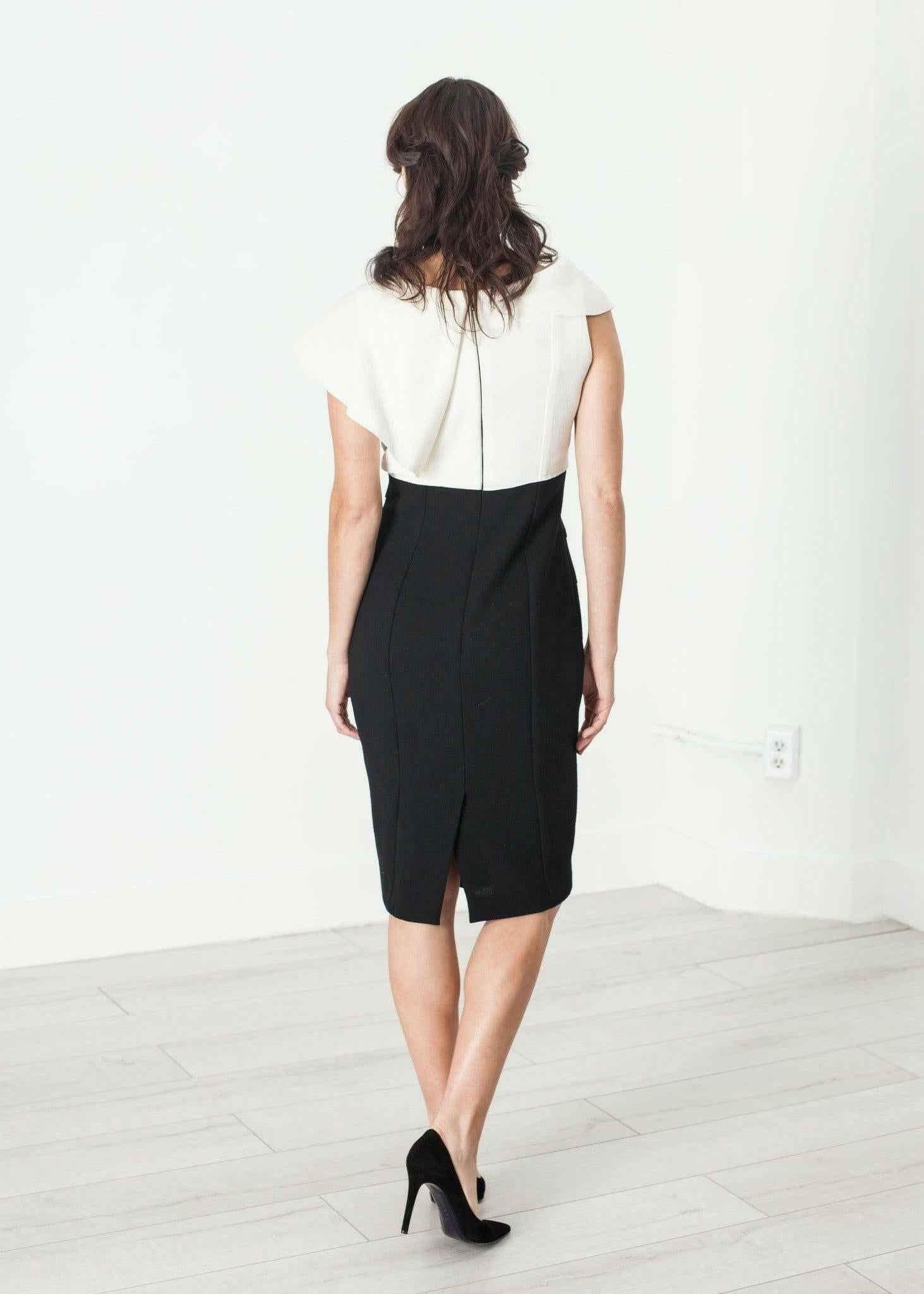 Asymmetric Dress in Cream/Black.