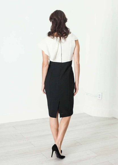 Asymmetric Dress in Cream/Black.