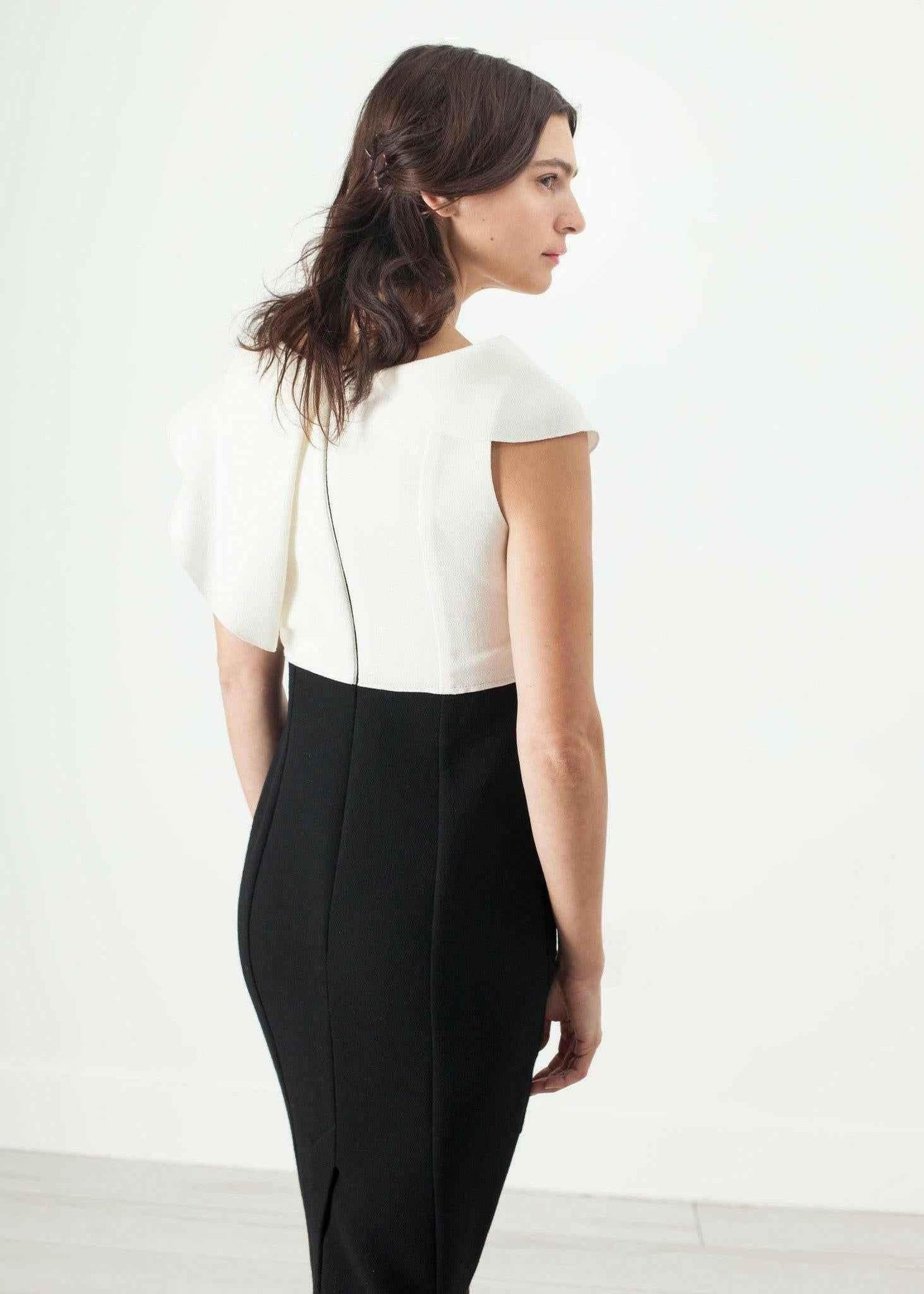 Asymmetric Dress in Cream/Black.