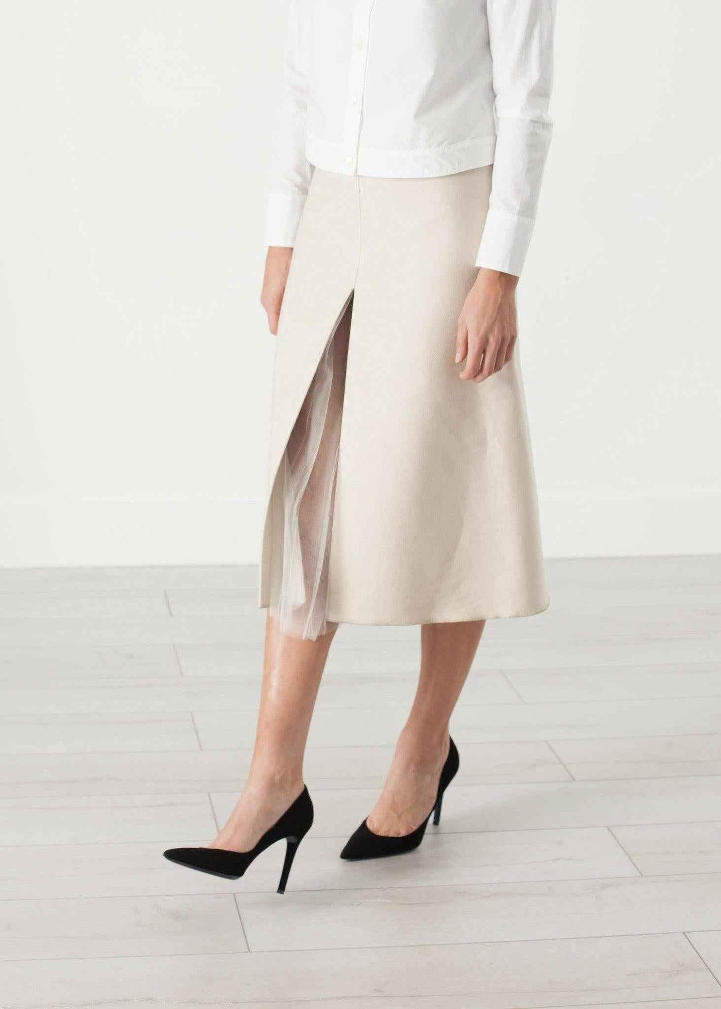 Tulle Pleat Skirt in Cream.
