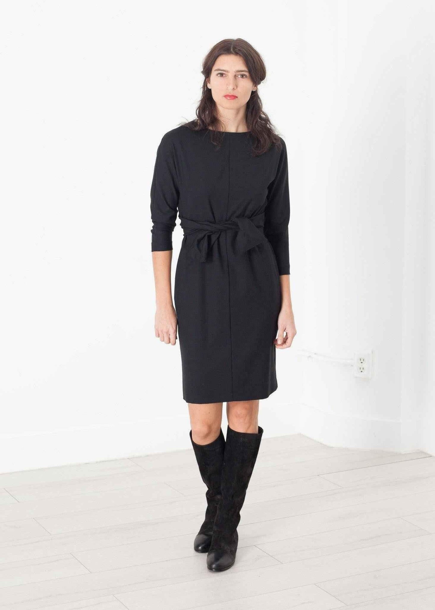Tie Waist Dress in Black.