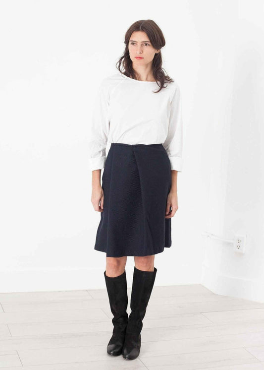 Pleated Wool Skirt in Navy.
