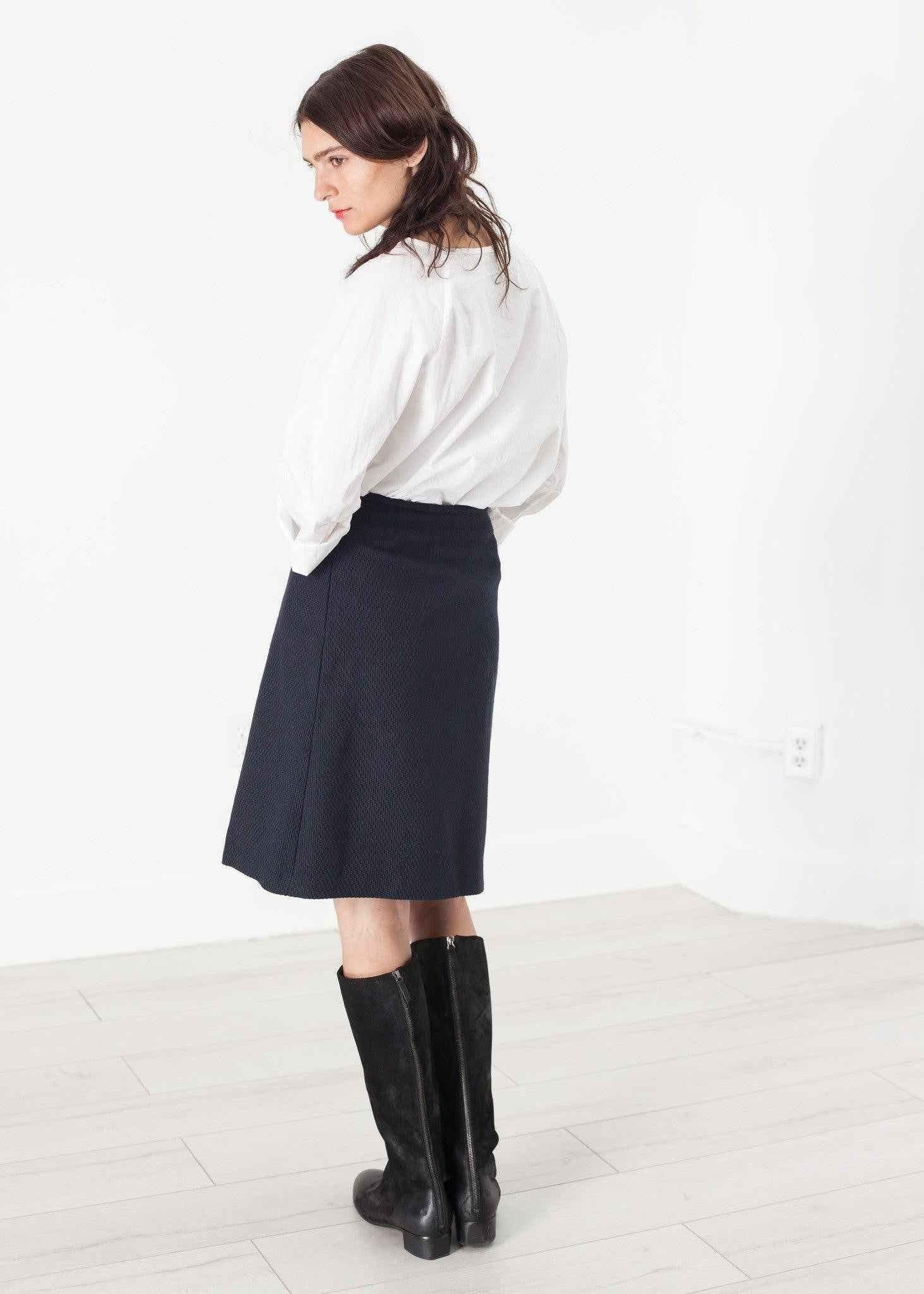 Pleated Wool Skirt in Navy.