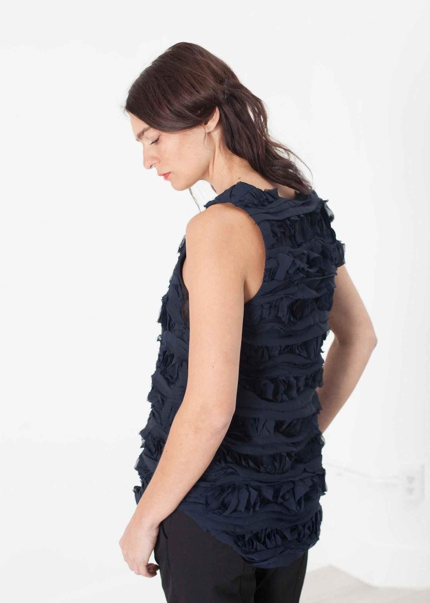 Ruffled Tank Top in Navy.