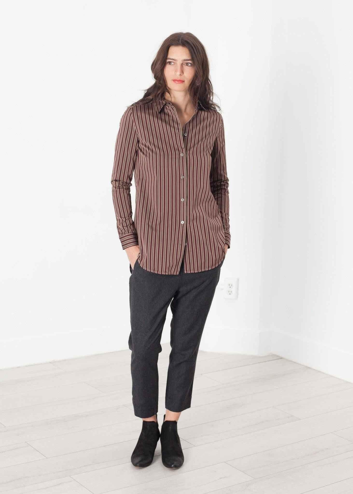 Sheen Button-Up in Red/Tan.