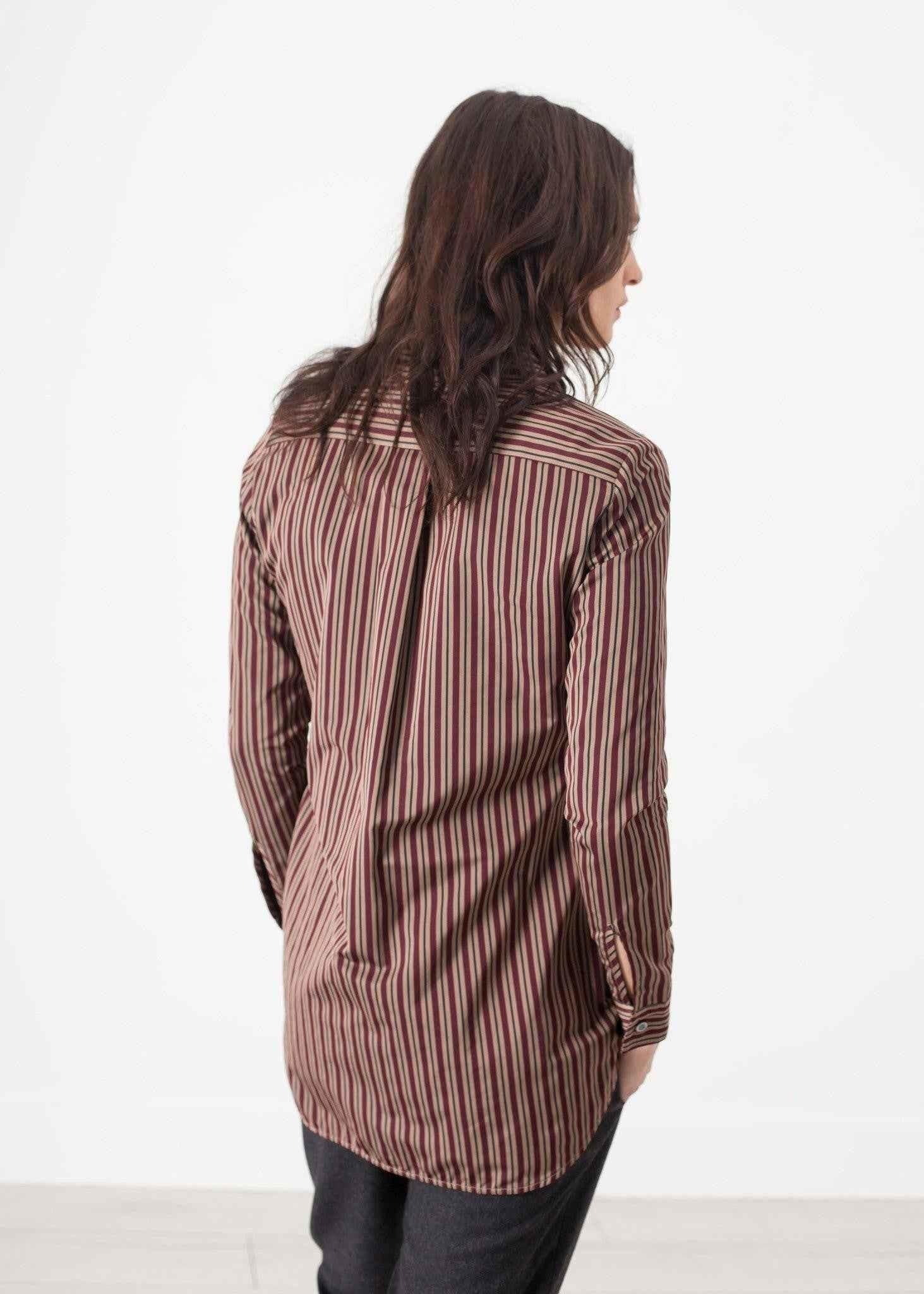 Sheen Button-Up in Red/Tan.