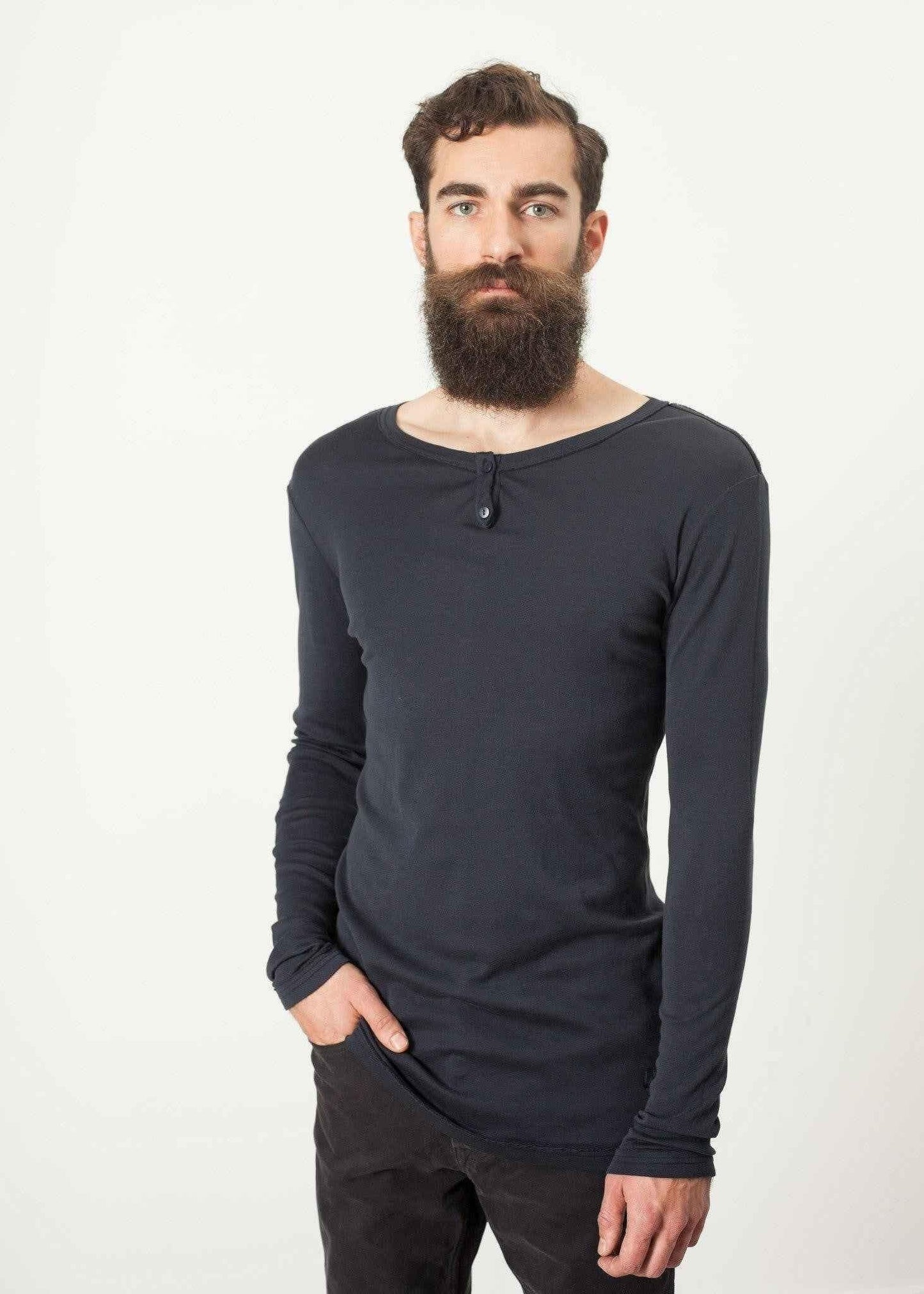 Cotton Henley in Blue Grey.
