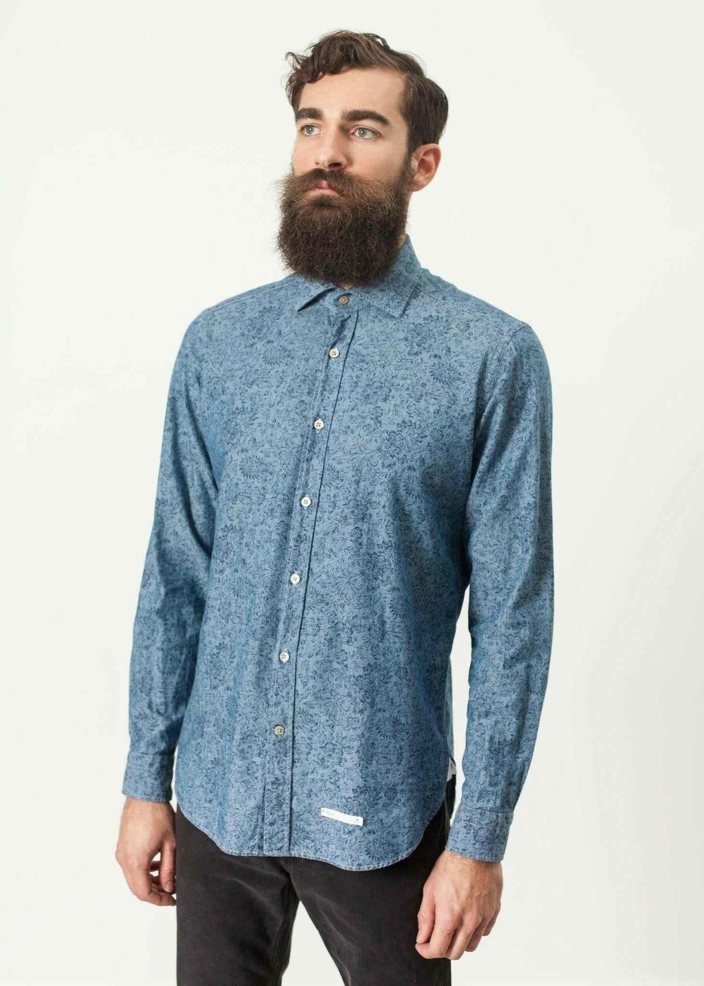 Floral Button-Up in Blue.