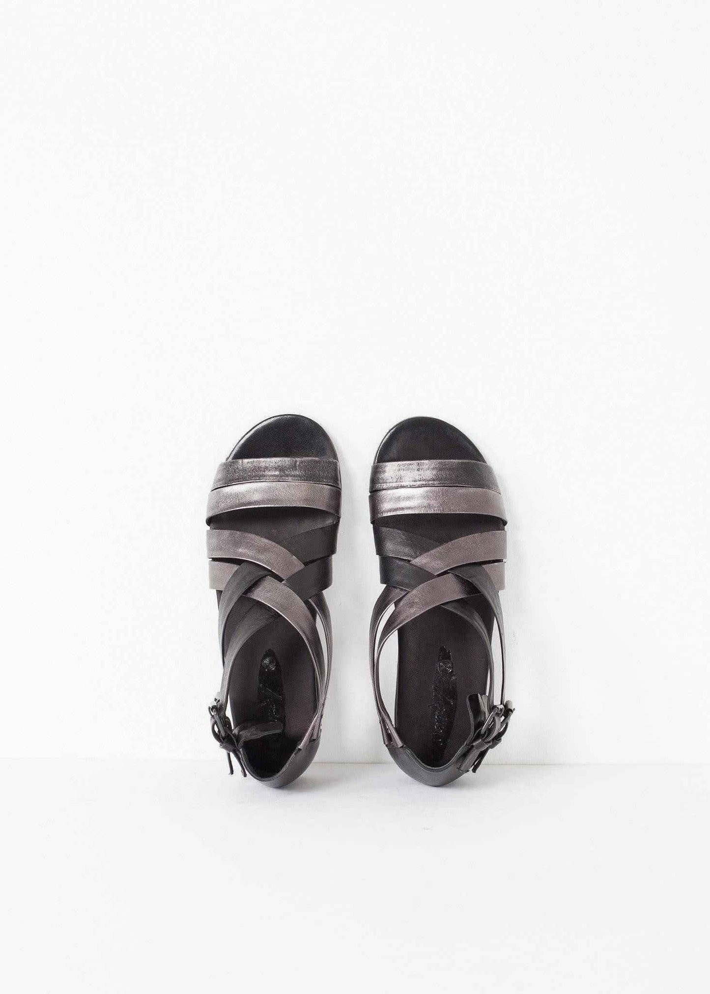 Wrap Sandal in Black/Steel.