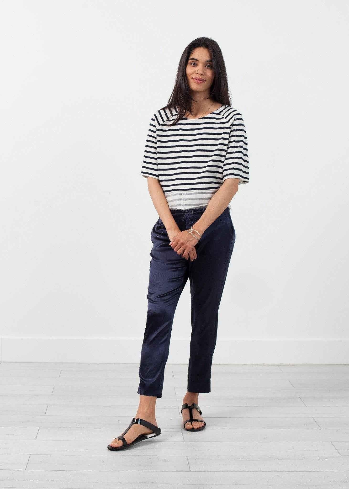 Sleeve Top in Navy Stripe.