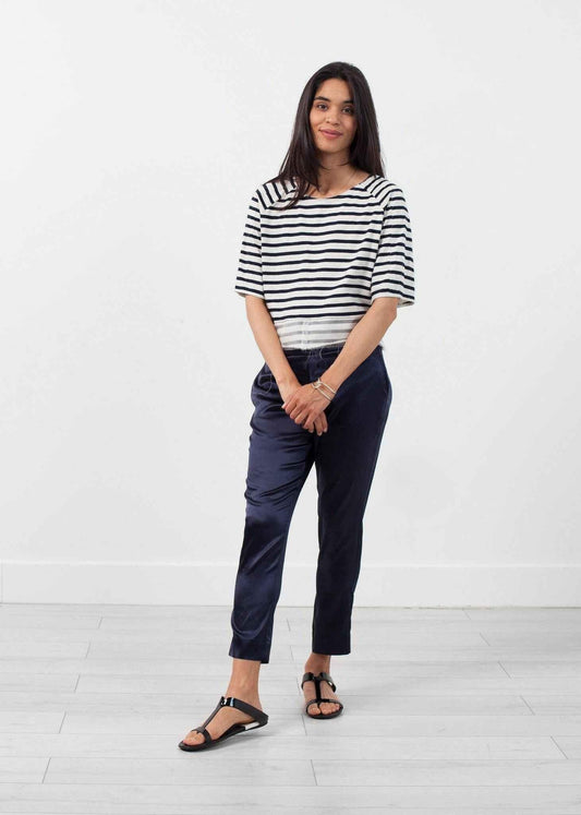 Sleeve Top in Navy Stripe.