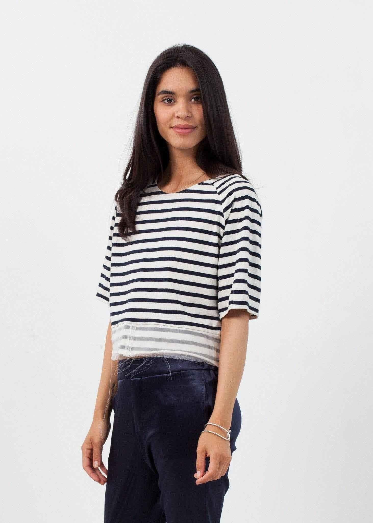 Sleeve Top in Navy Stripe.