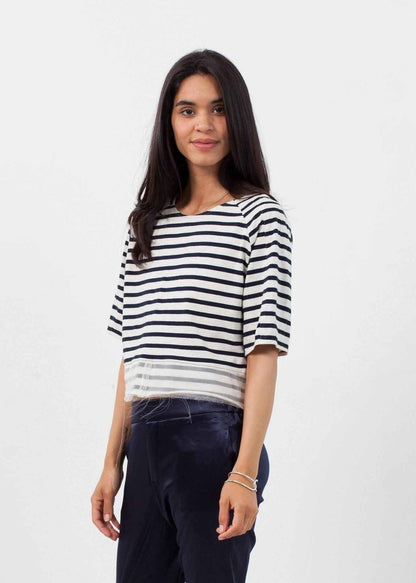 Sleeve Top in Navy Stripe.