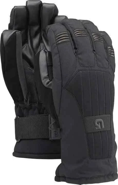 Black insulated winter gloves with reinforced palms and adjustable wrist straps