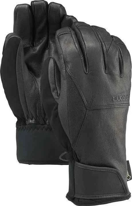 Black leather winter gloves with adjustable wrist strap, insulated for cold weather protection