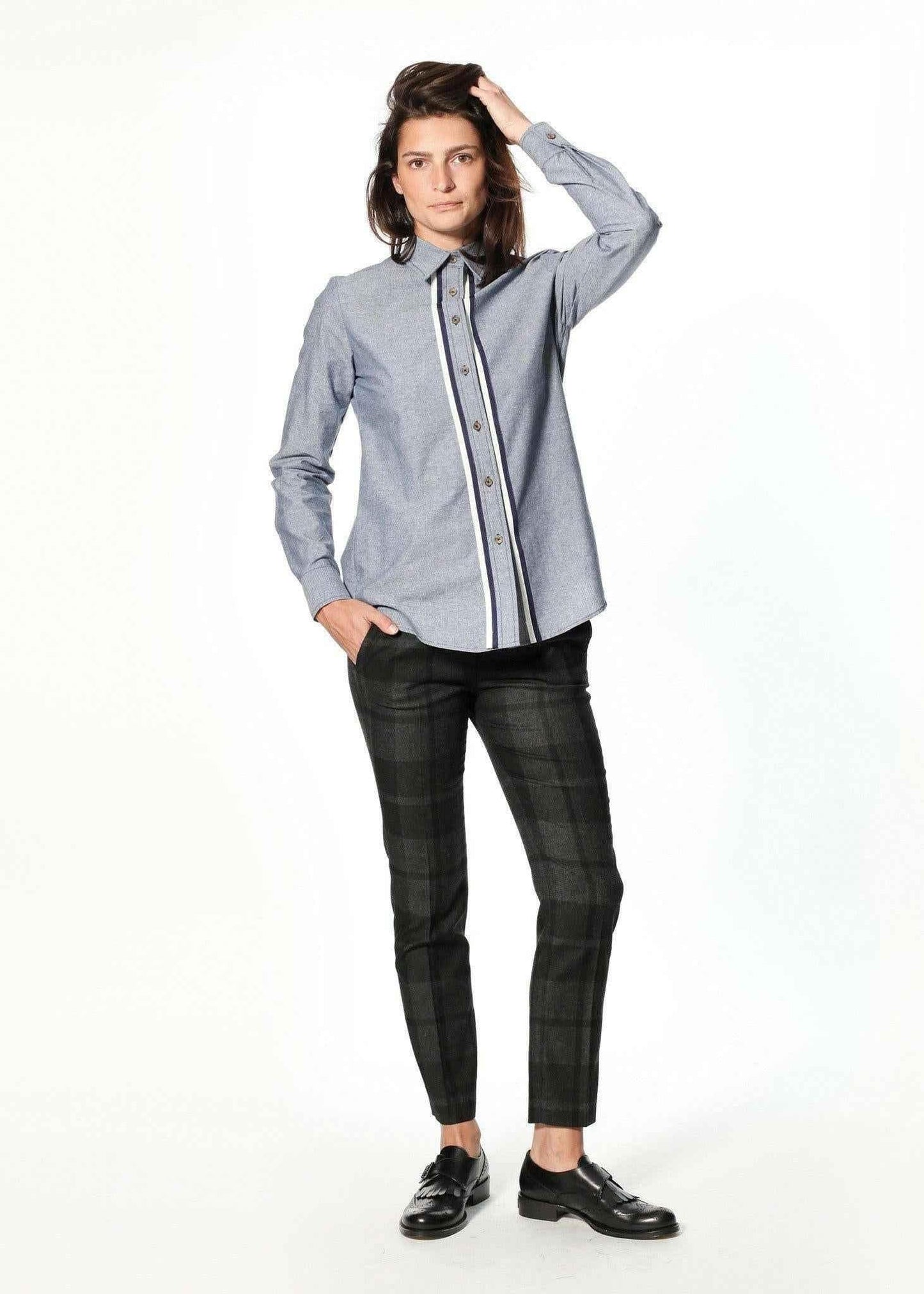 Chambray Boyfriend Shirt in Blue.