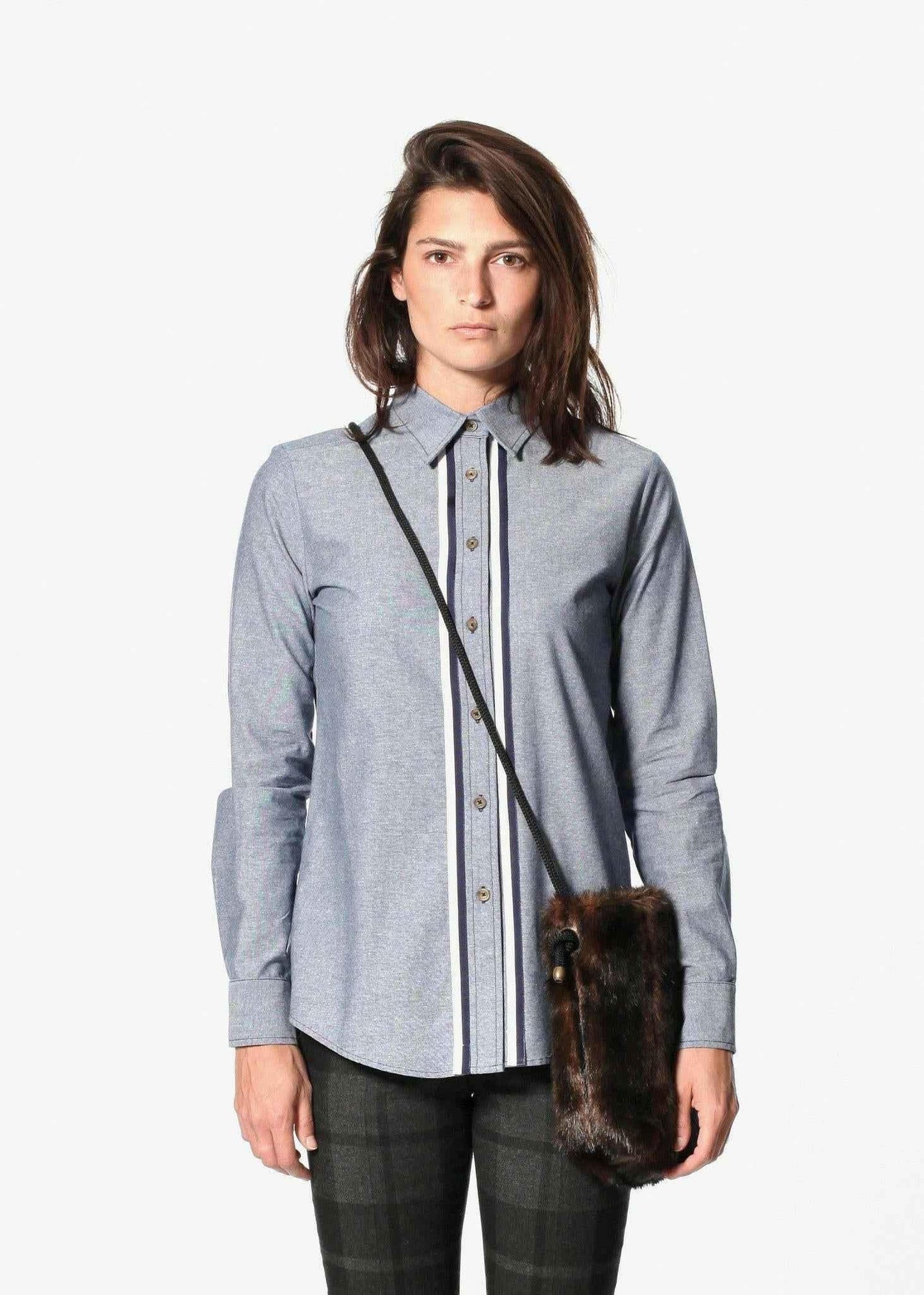Chambray Boyfriend Shirt in Blue.