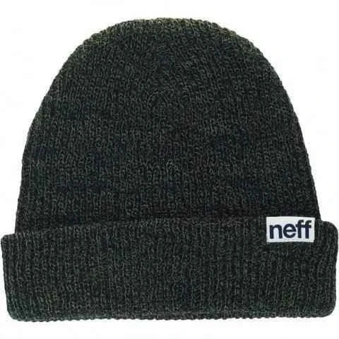 Dark knit beanie with a folded cuff and visible Neff logo patch on the front