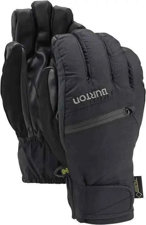 Black insulated winter gloves with zipper pocket and Burton logo, durable outdoor gear