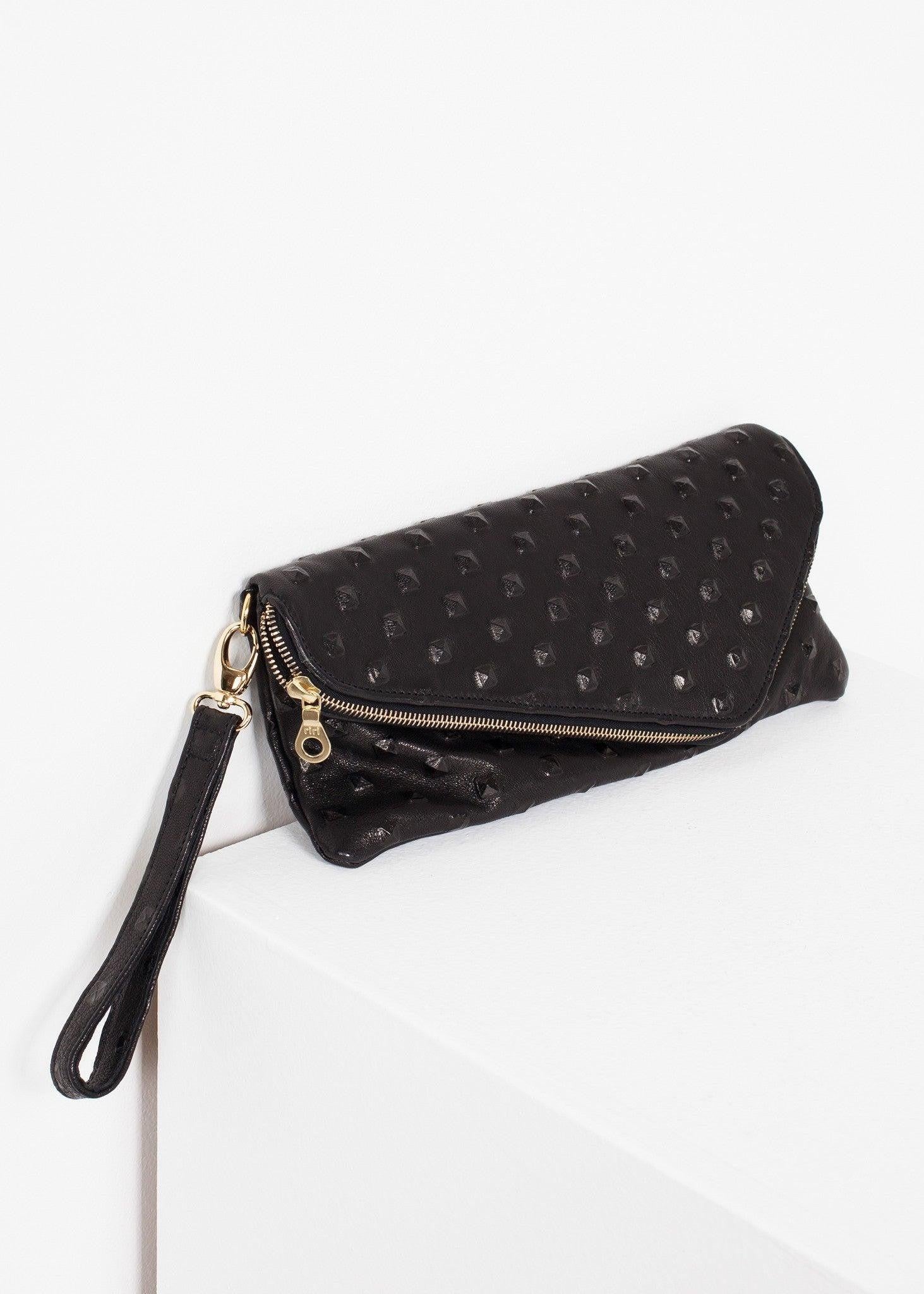 Roxanne Leather Clutch in Black.
