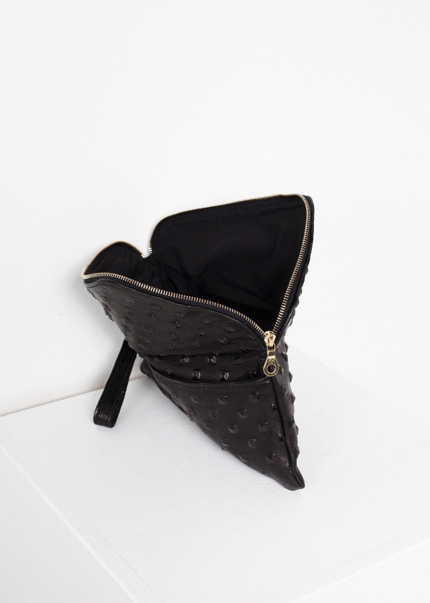 Roxanne Leather Clutch in Black.