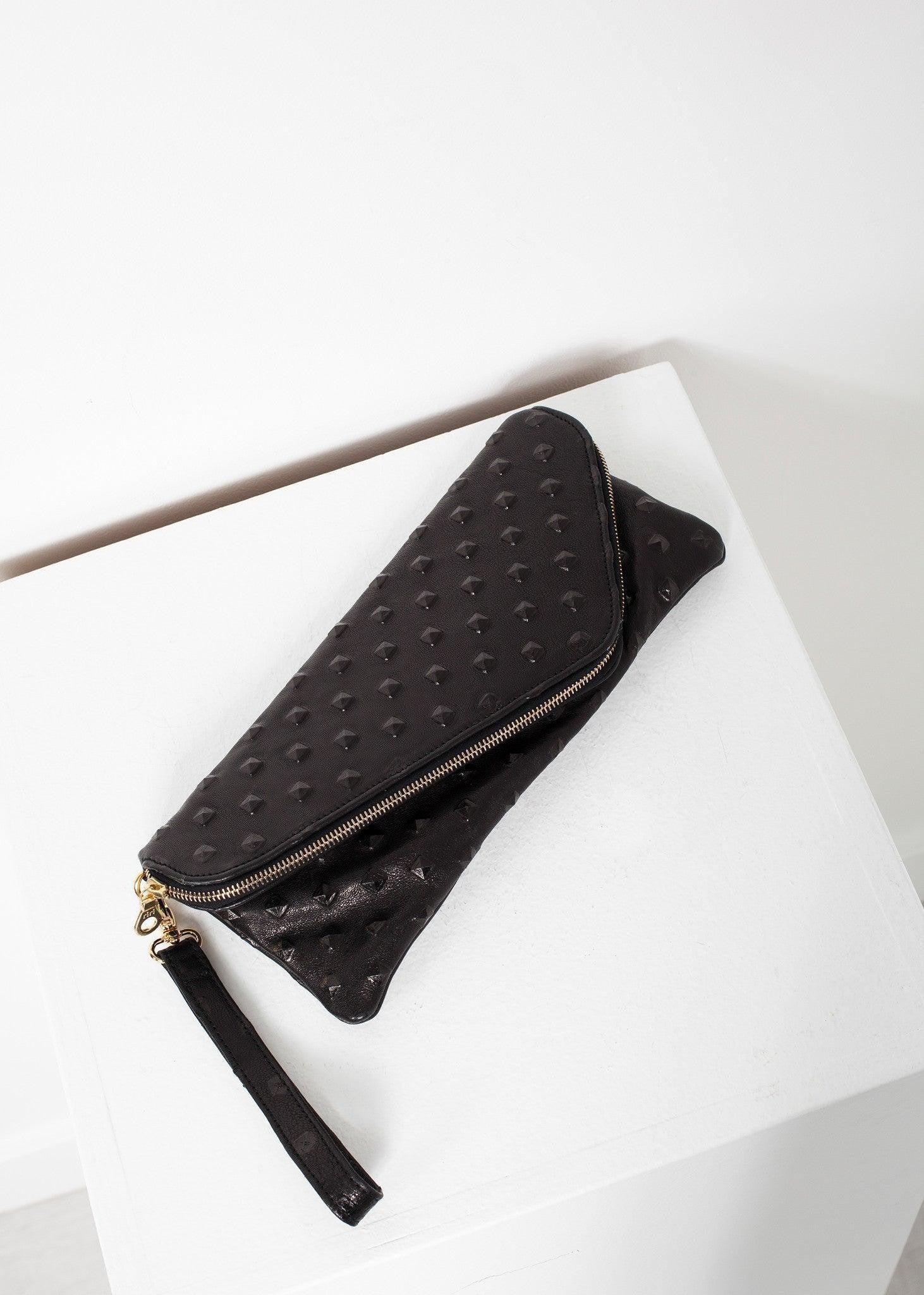 Roxanne Leather Clutch in Black.