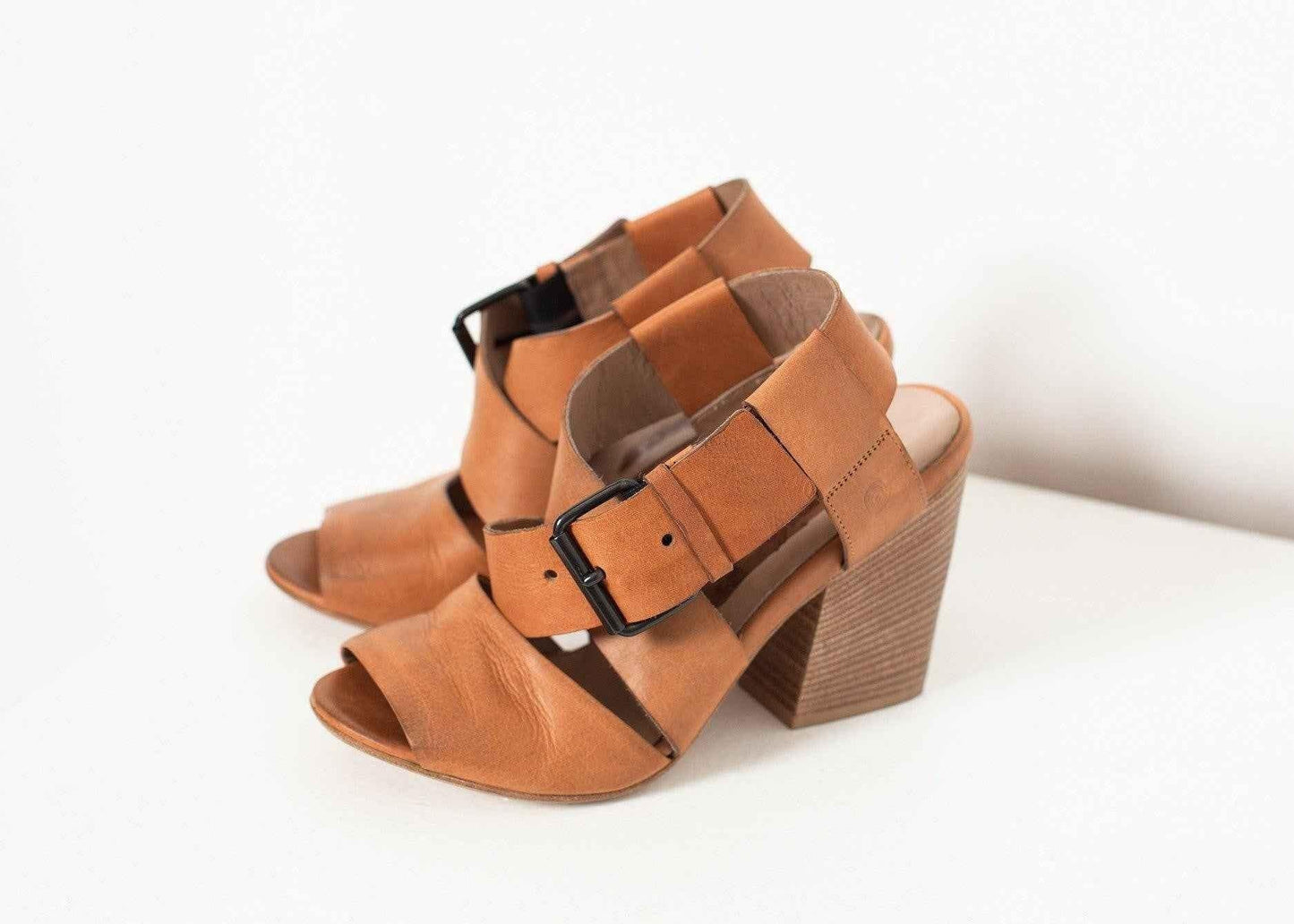 Buckle Strap Heel in Brown.