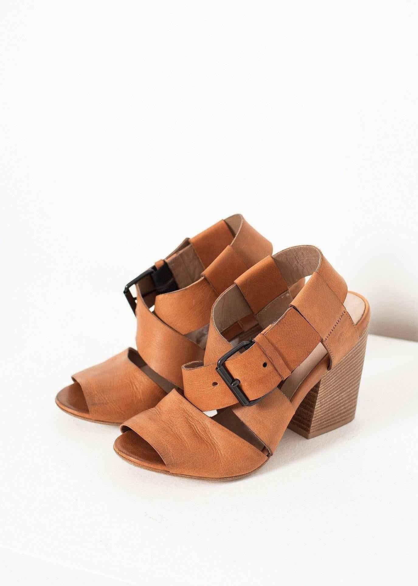 Buckle Strap Heel in Brown.