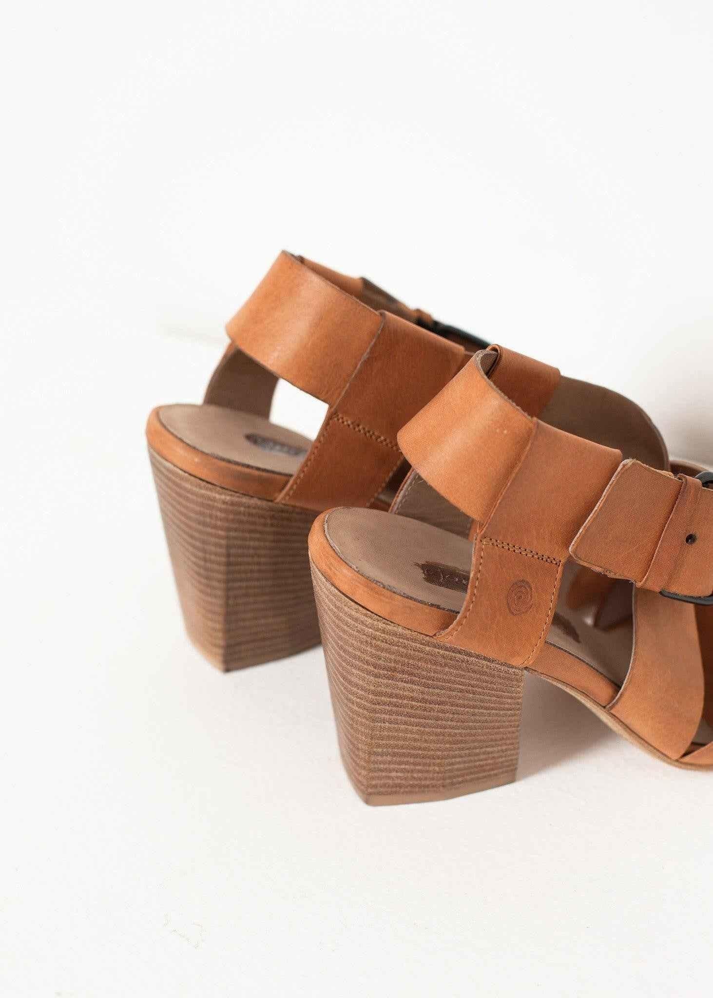 Buckle Strap Heel in Brown.