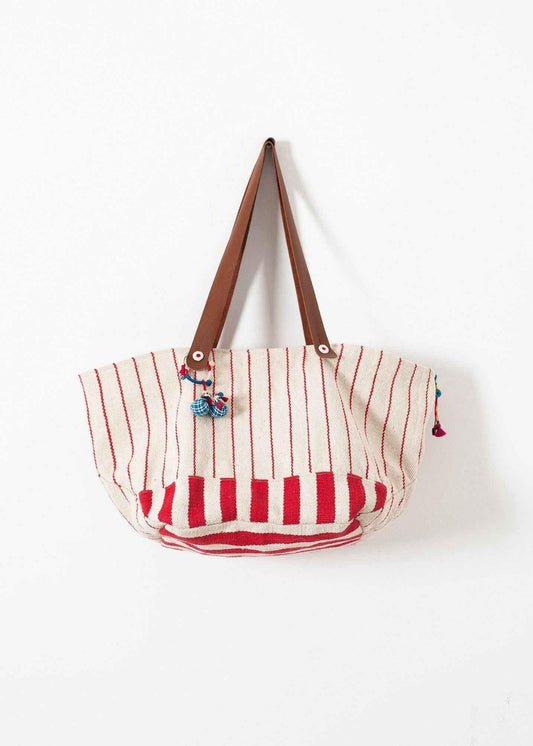 Woven Oversized Tote in Red Stripe.