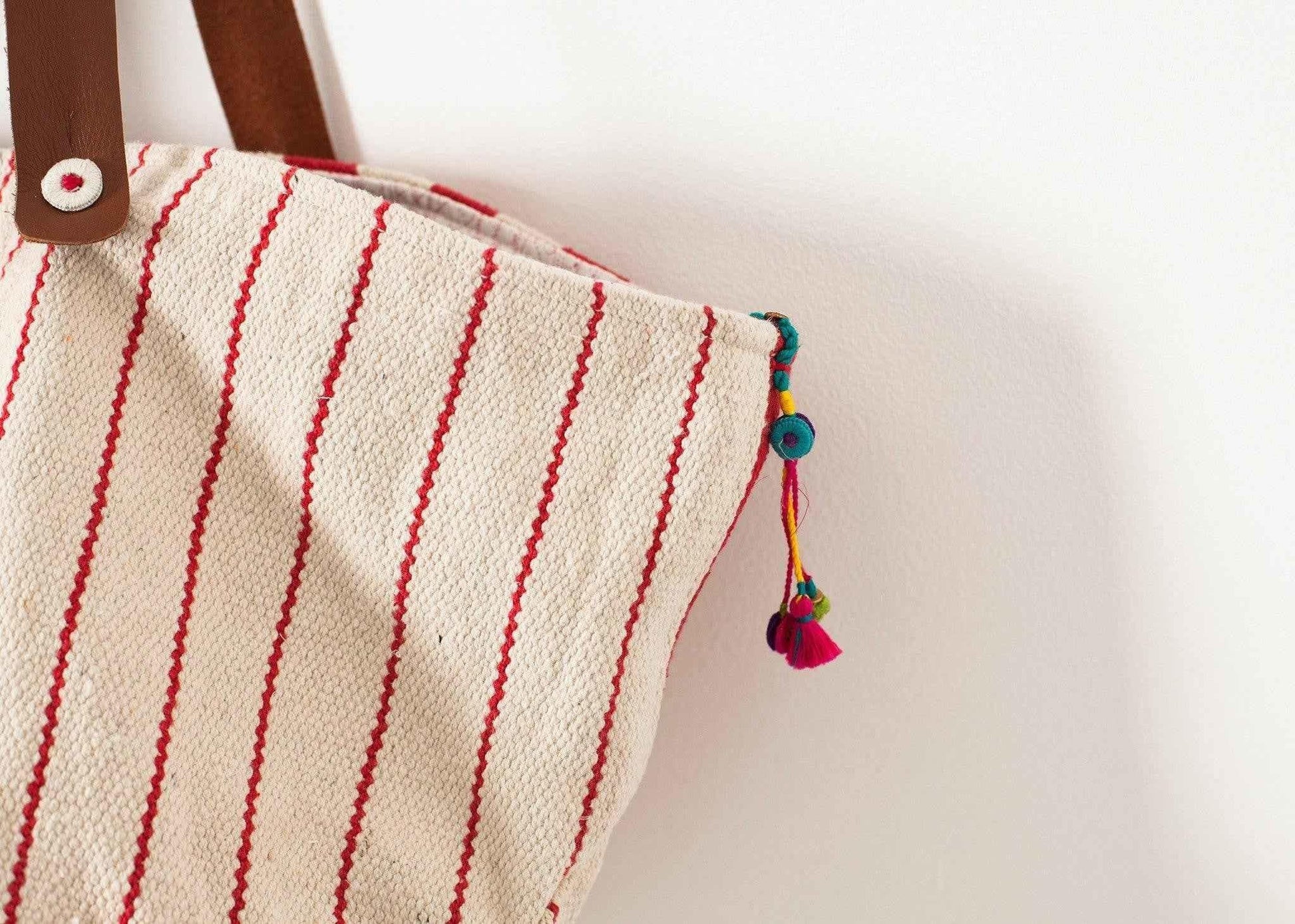 Woven Oversized Tote in Red Stripe.