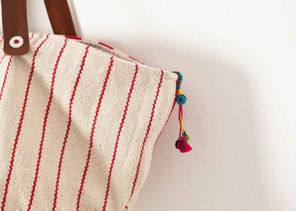 Woven Oversized Tote in Red Stripe.