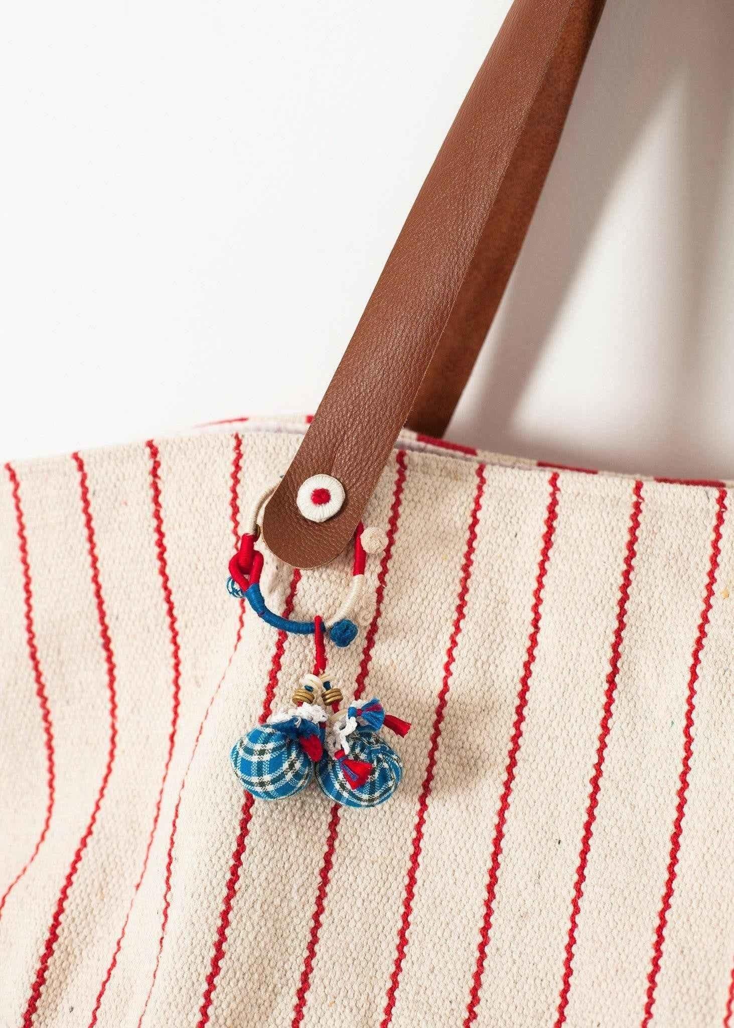 Woven Oversized Tote in Red Stripe.
