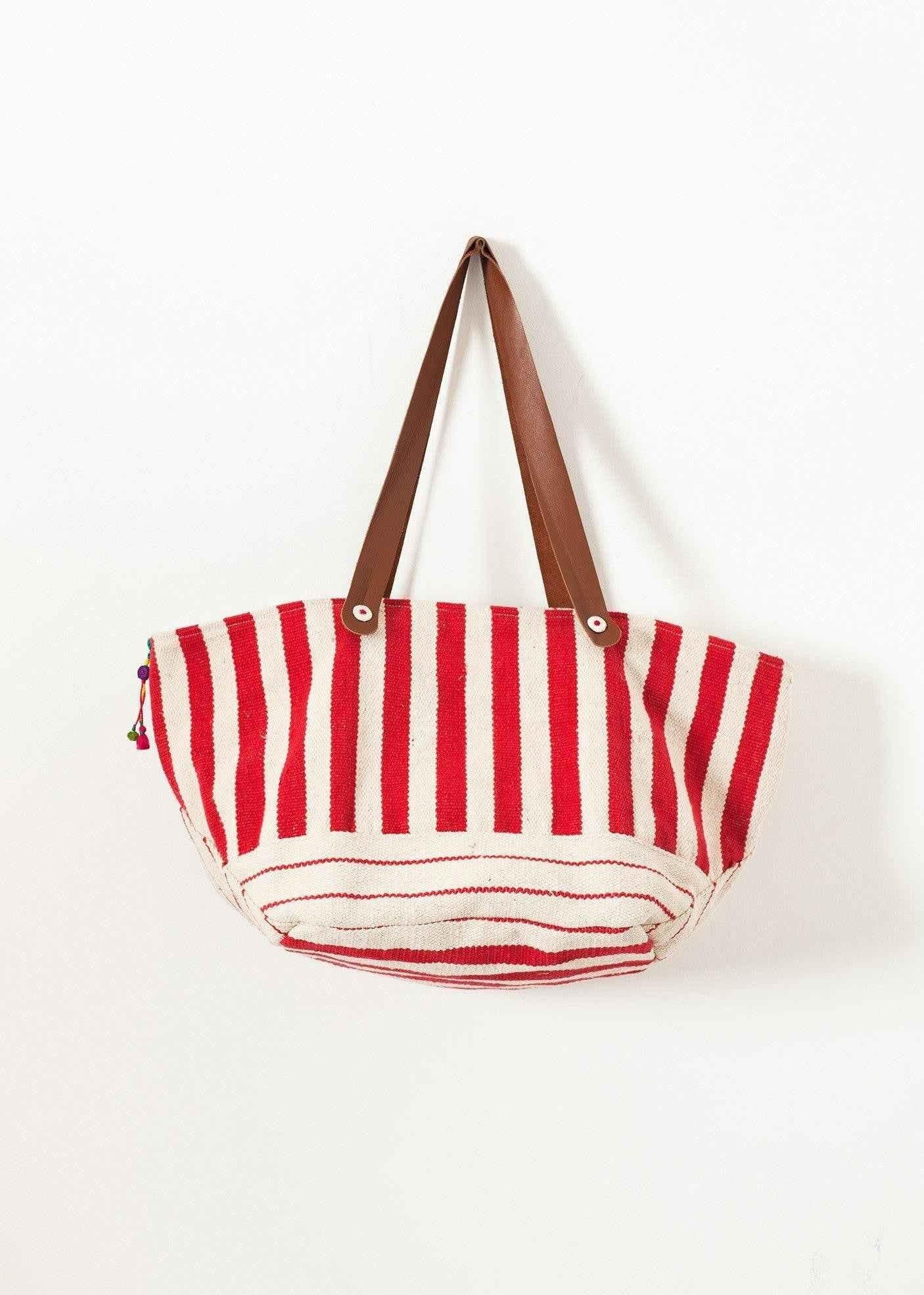 Woven Oversized Tote in Red Stripe.