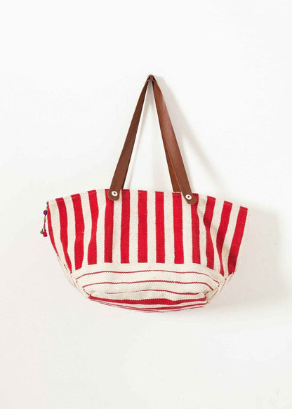 Woven Oversized Tote in Red Stripe.
