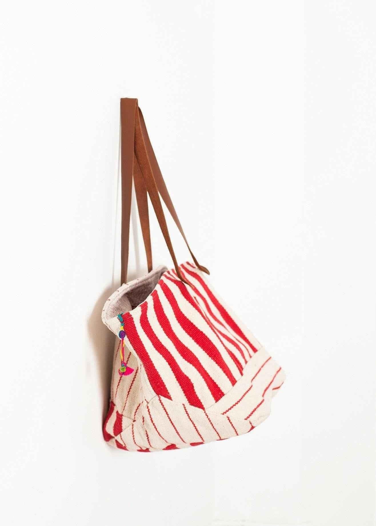 Woven Oversized Tote in Red Stripe.