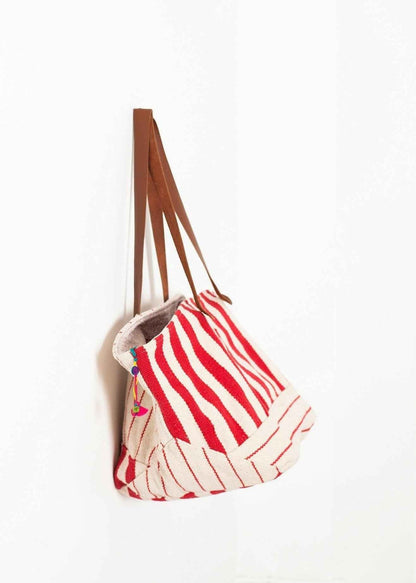 Woven Oversized Tote in Red Stripe.