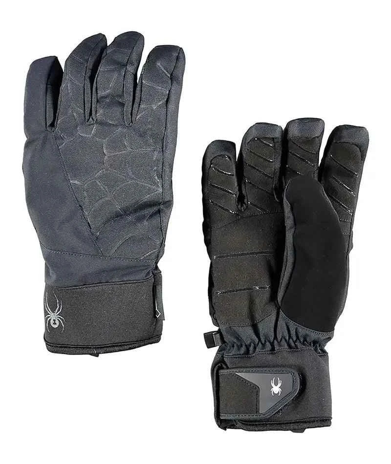 Black insulated winter gloves with reinforced palms and adjustable wrist straps