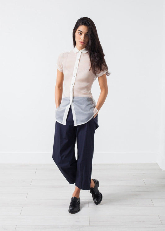 Sheer Button-Up Blouse in Ivory.