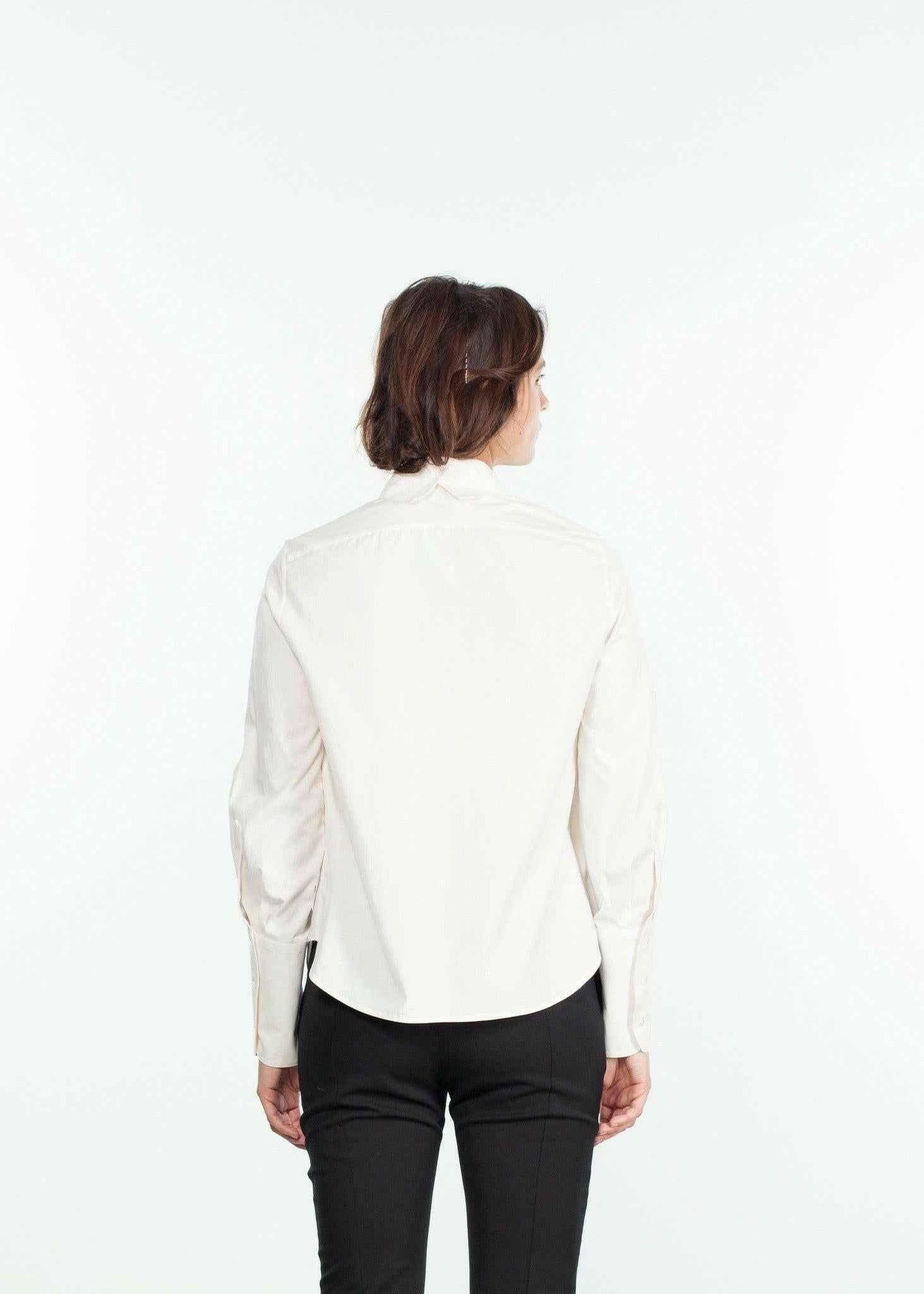Trim Collar Poplin Blouse in Off White.