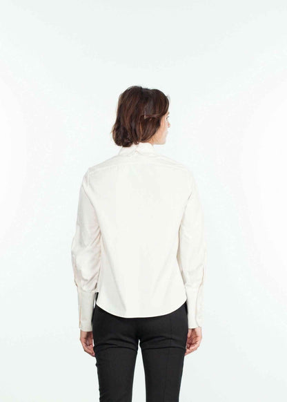 Trim Collar Poplin Blouse in Off White.